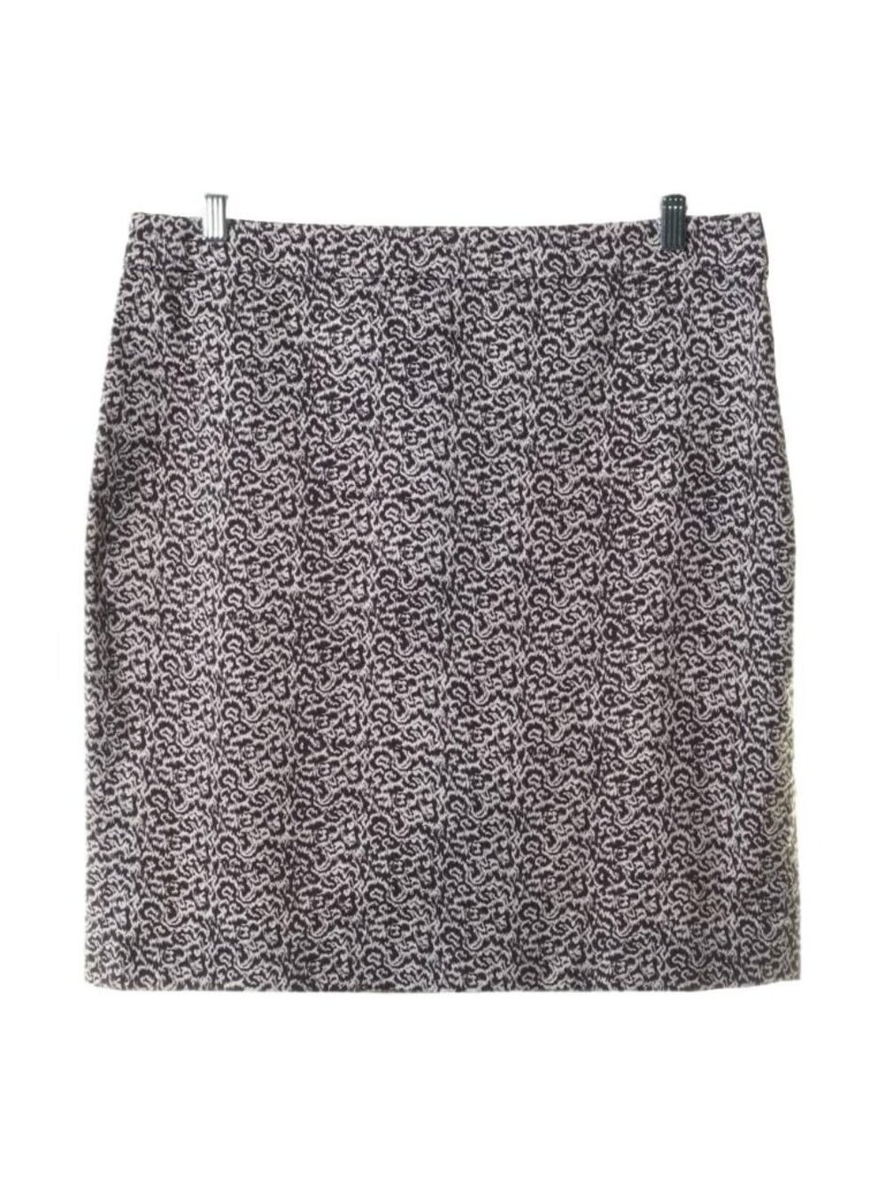 J Crew Skirt Women Size 12 Classic Pencil Brown White Swirl Back Slit Stretch